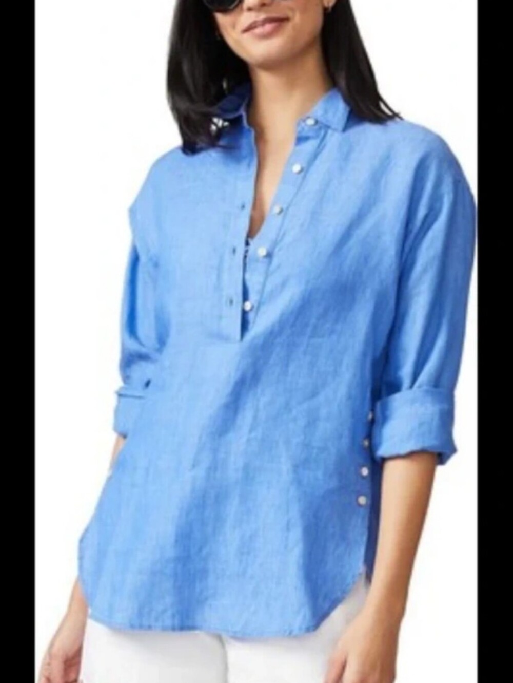 J Mclaughlin Fallon Blue Linen Tunic Shirt S